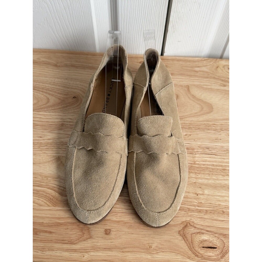Lucky Brand Tan Loafers Suede Shoes Slip On Almond Toe